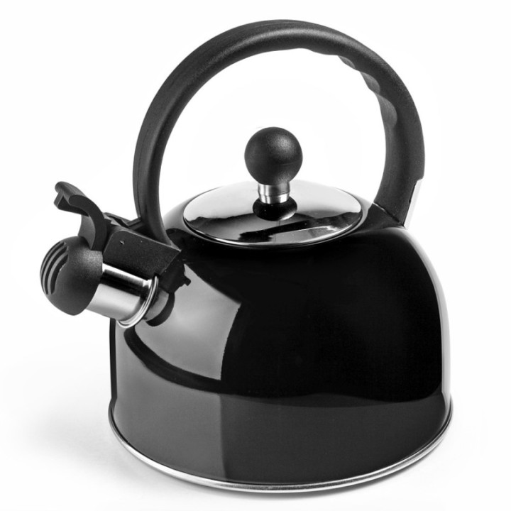Bouilloire sifflante inox noire 2,5L fond capsulé induction